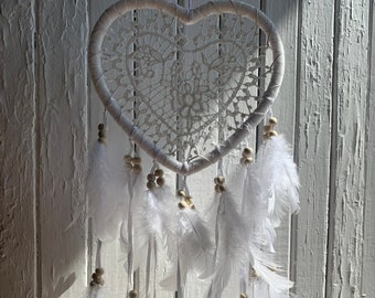 Pure White Dream Catcher Feathers Heart Hanging Shape Dreamcatcher Kid Room Gift 