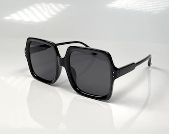 Square Oversized Sunglasses Women's 70s Black  Lense Black Frame Retro Festival Hippie Large Bohemian Sunglass Birthday Mothers Gift
