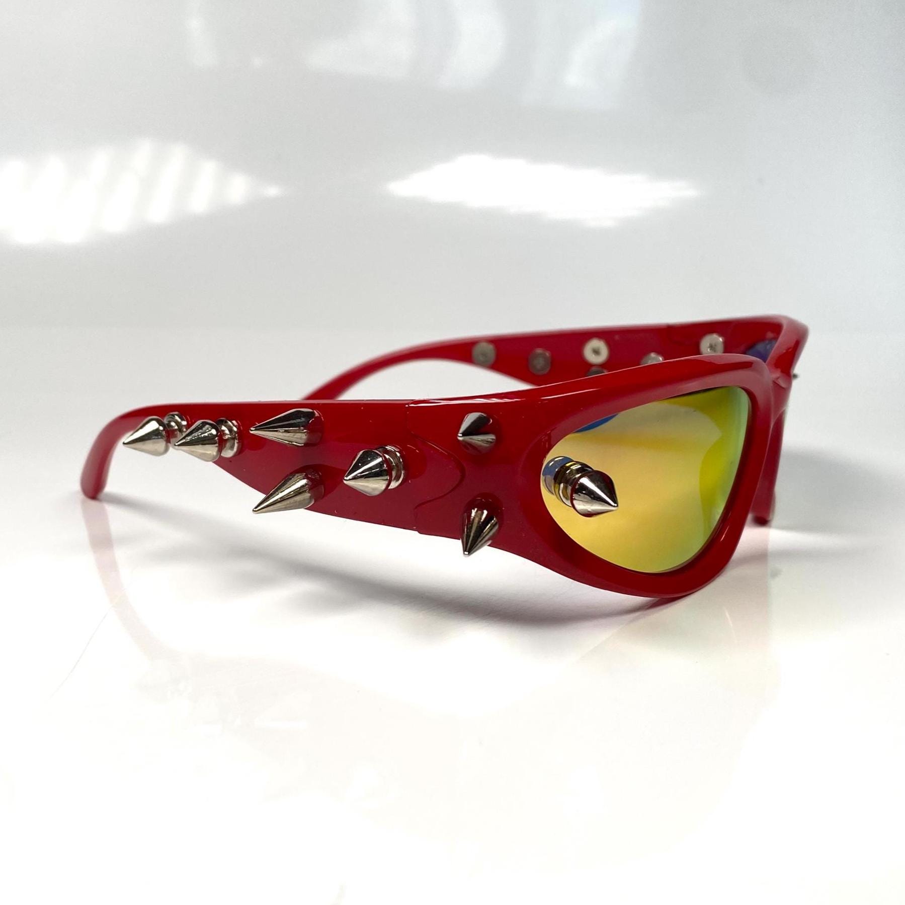 Ombre lens sheer festival red black faux leather steampunk punk sunglasses Stylish Black small retro square rectangular | Mercari main image 3