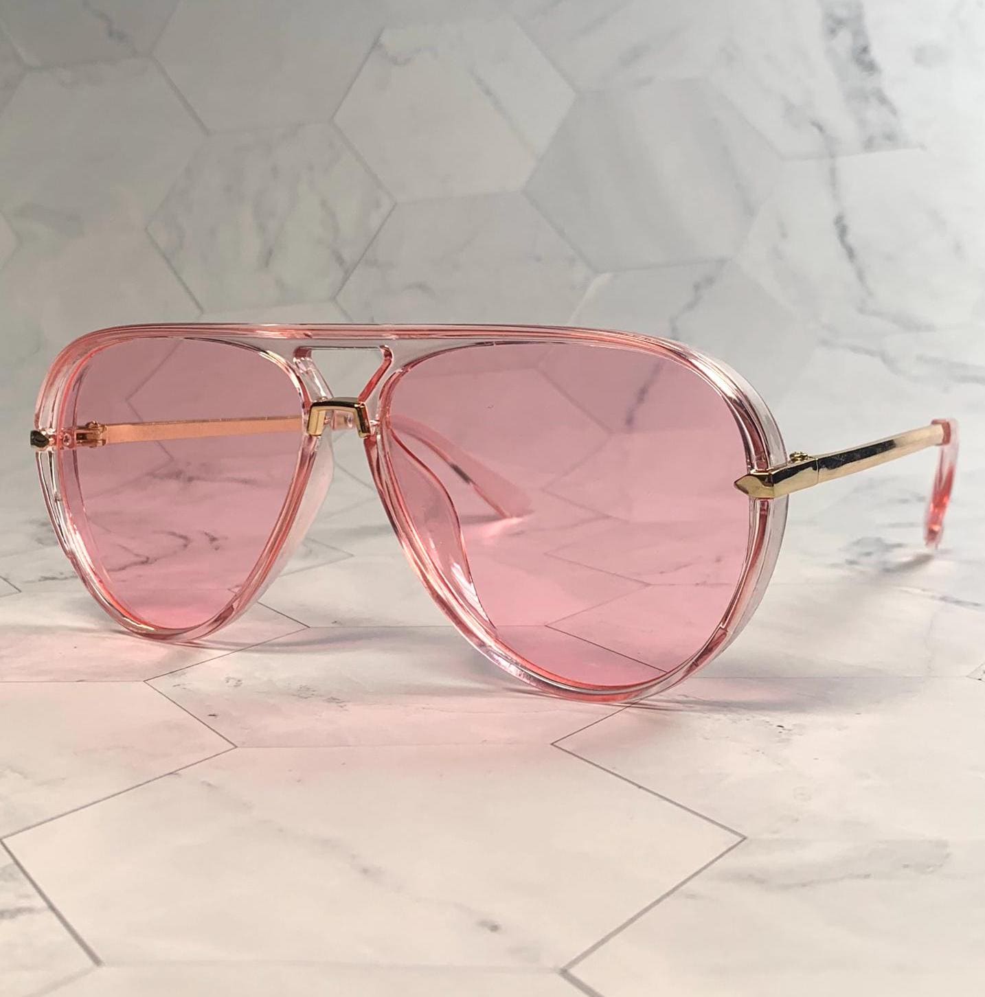 Pink 70s Gradient Aviators Oversized Unique Design Pilot Shades