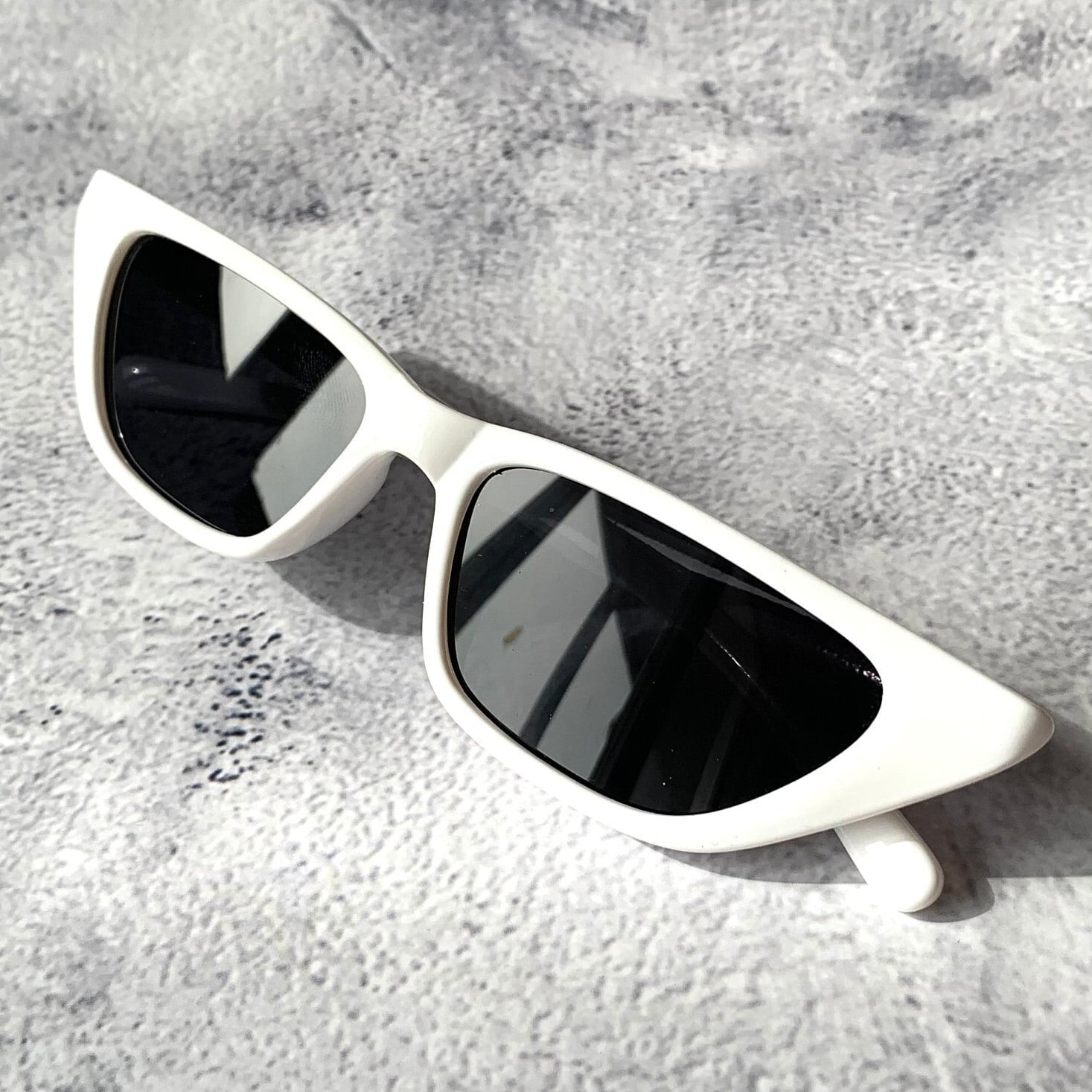 Cat-Eye Retro White Frame Black Lens Sunglasses White Skinny Cat Eye Rectangle Sunglasses – Archives Of Us main image 3