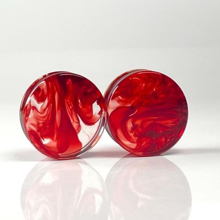 Red Swirling Smoke Acrylic Pair Plug Ear Stretcher Gauges Double Flare Stone Size 25mm Body Piercing Jewelry Gift Idea For Her Or Him
