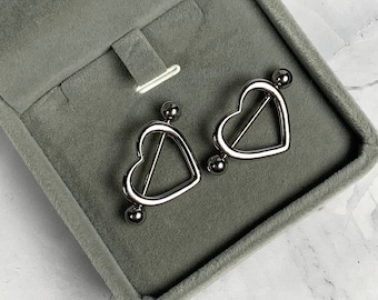 Silver Heart Nipple Ring Jewelry Shield Sexy Body Barbell Nipple Ring Piercing Handmade Gift For Her Or Him Valentines Day