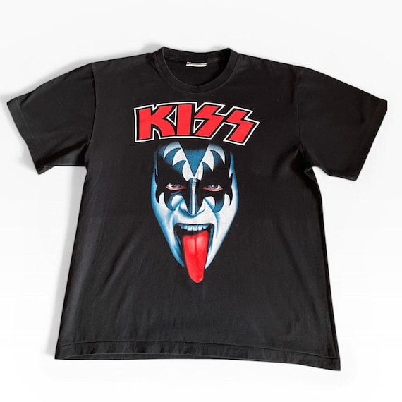 Vintage Kiss Band T Shirt Gene Simmons Face Graphic Black Rock Tee