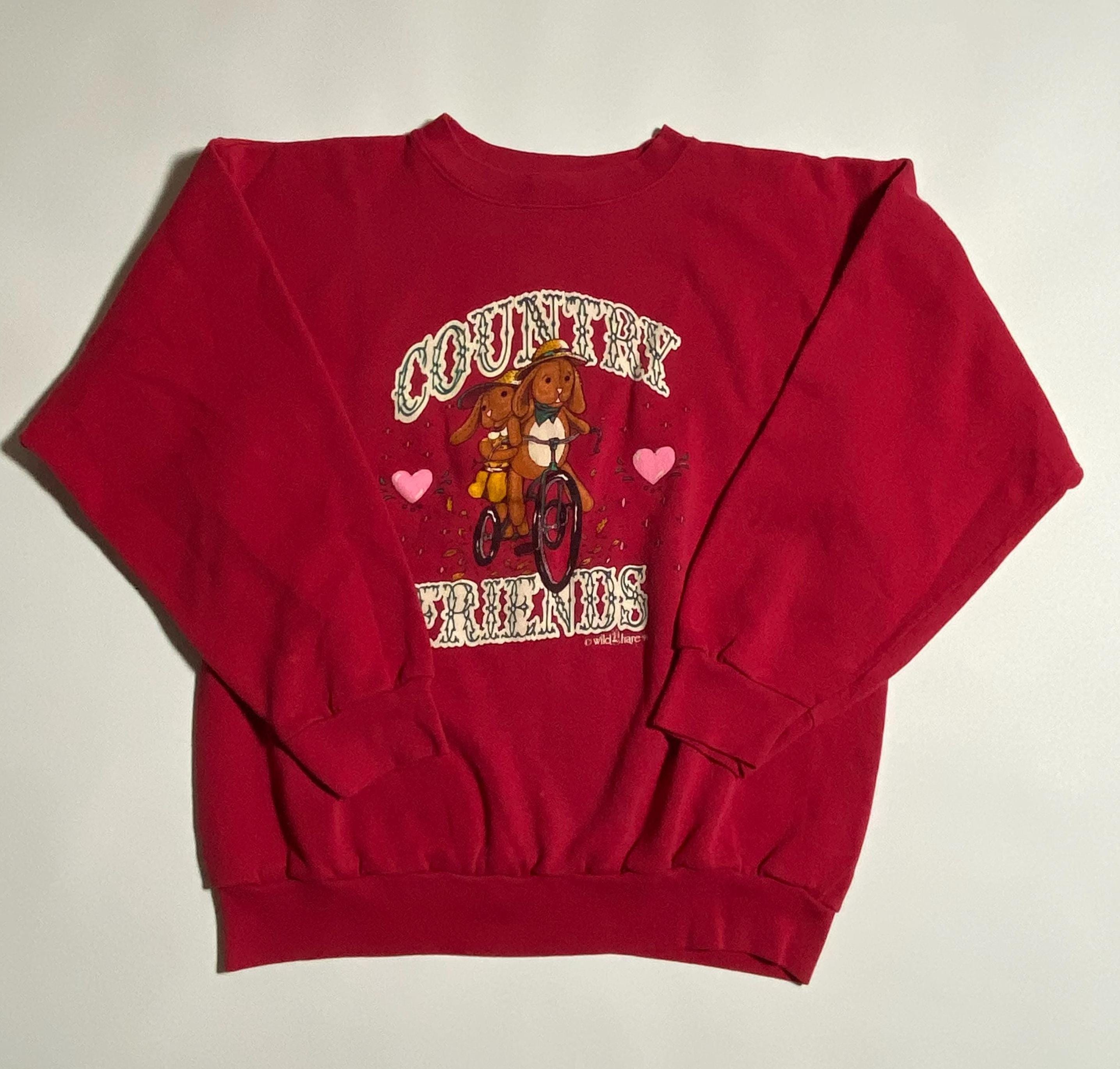 Vintage 90s Country Friends Bunny Sweatshirt Tultex Red Graphic