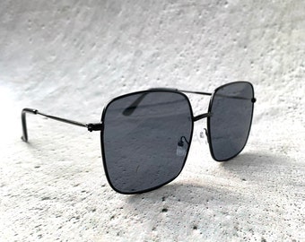 Retro Oversized 70s Black Square Sunglasses Black Metal Frame Shades Sexy Women Festival Bohemian Glasses Big Sunglass Birthday Gift For Her