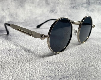 Schwarz Silber Steampunk Sonnenbrille 1910er Jahre Vampire Goth Shades Metallrahmen Frühling Tempel Einzigartige Cyberpunk viktorianische Sonnenbrille Geburtstagsgeschenkidee