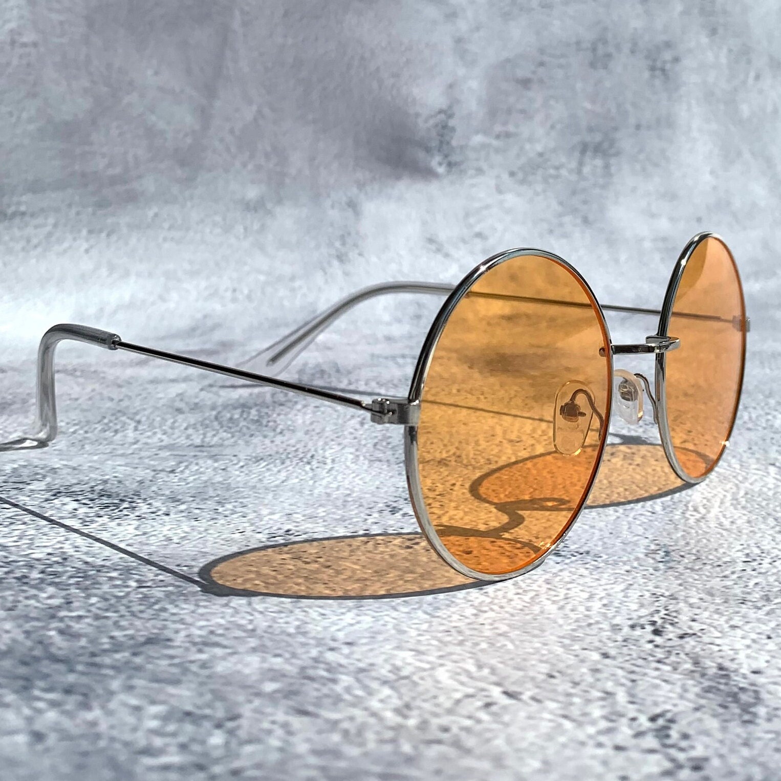 Orange Hippie Festival Sunglasses 60s Round Silver Metal Frame