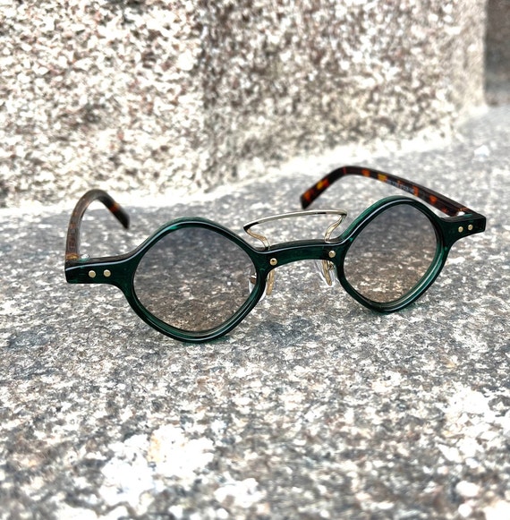 80s Round Green Steampunk Sunglasses Spirral Desi… - image 3
