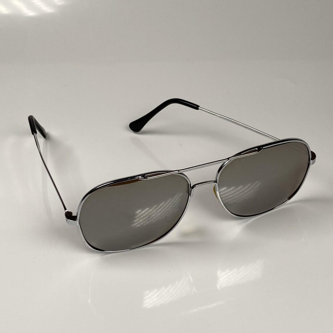 Vintage 90s Brown Silver Mirrored Aviator Sunglasses Chrome Metal Frame ...