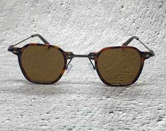 Square Sunglasses Leopard Print Vintage 70s Steampunk  Grey Metal Frame Brown Lense Retro Rectangular Cyberpunk Goth Festival Christmas Gift