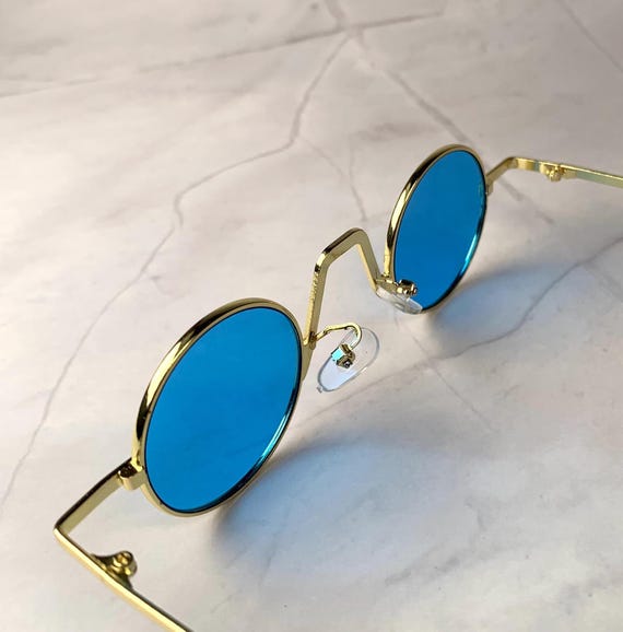 小物 Needles Samuel sunglass blue Round Silver Goth Steampunk Sunglass - Ivan 1 – Sunglass Museum