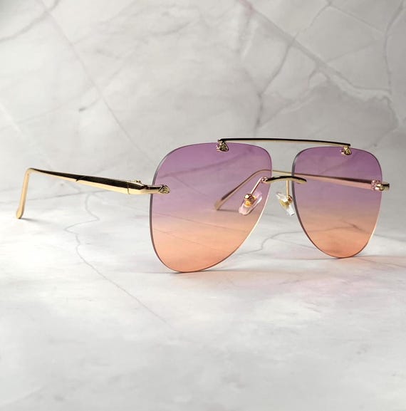 Unique Y2K Design Purple Orange Ombre Lense Oversized Aviators Pilot Shades Gold Metal Frame Men Aviator Sunglasses Special Birthday Gift Etsy