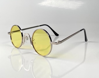 Yellow Steampunk Sunglasses 1910s Victorian Vampire Shades Round Circle Gold Metal Frame Cyberpunk Industrial Dracula Sunglass Gift Idea