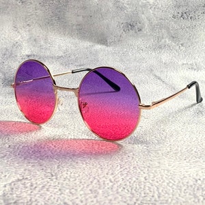 Vintage Retro Ozzy Osbourne Shades Purple Pink Hippie Festival Sunglasses 60s Round Gold Metal Frame John Lennon Sunglass Birthday Gift Idea