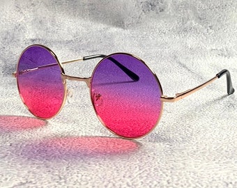 Occhiali da sole Hippie rosa viola anni '60 Rotondi Cerchio piccolo Festival John Lennon Montatura in metallo dorato Osbourne Shades Occhiali Woodstock Idea regalo