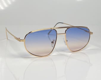 Blue Pink 70s Aviator Sunglasses Ombre Lense Shades Gold Metal Frame Classic Retro Pilot Sunglass Christmas Gift Idea