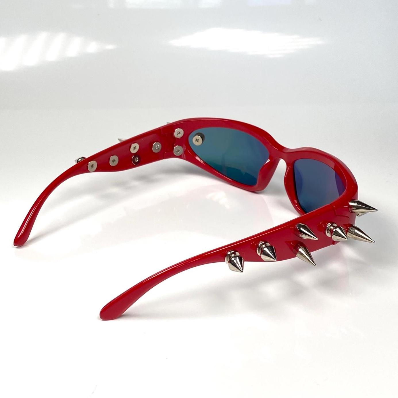 Ombre lens sheer festival red black faux leather steampunk punk sunglasses Stylish Black small retro square rectangular | Mercari main image 4