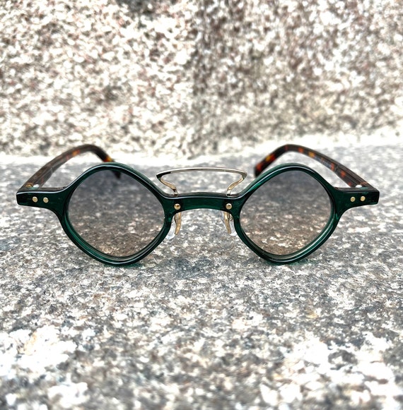80s Round Green Steampunk Sunglasses Spirral Desi… - image 2