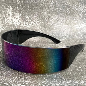 Mirrored Steampunk Futuristic Shades Rave Festival Sunglasses Cyberpunk Burning Man Mirrored Rainbow One Piece Sci-Fi Goth Birthday Gift