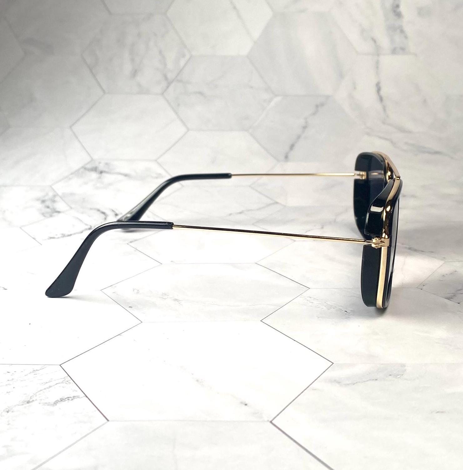 Oversized Aviator Sunglasses Retro 70s Gold Metal Square Vintage Shield Shades Trendy Retro Aviator Sunglasses with Side Shields for Women  main image 3