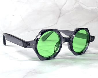 Vintage Octagonal Sunglasses 70s Green Lense Gray Frame Men Womens Glasses Fetival Holiday Sunglass Summer Shades Birthdat Gift Idea