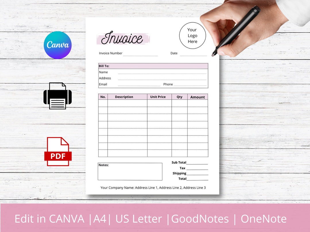 Invoice Template Canva Digital Download Printable A4 US Letter Size ...