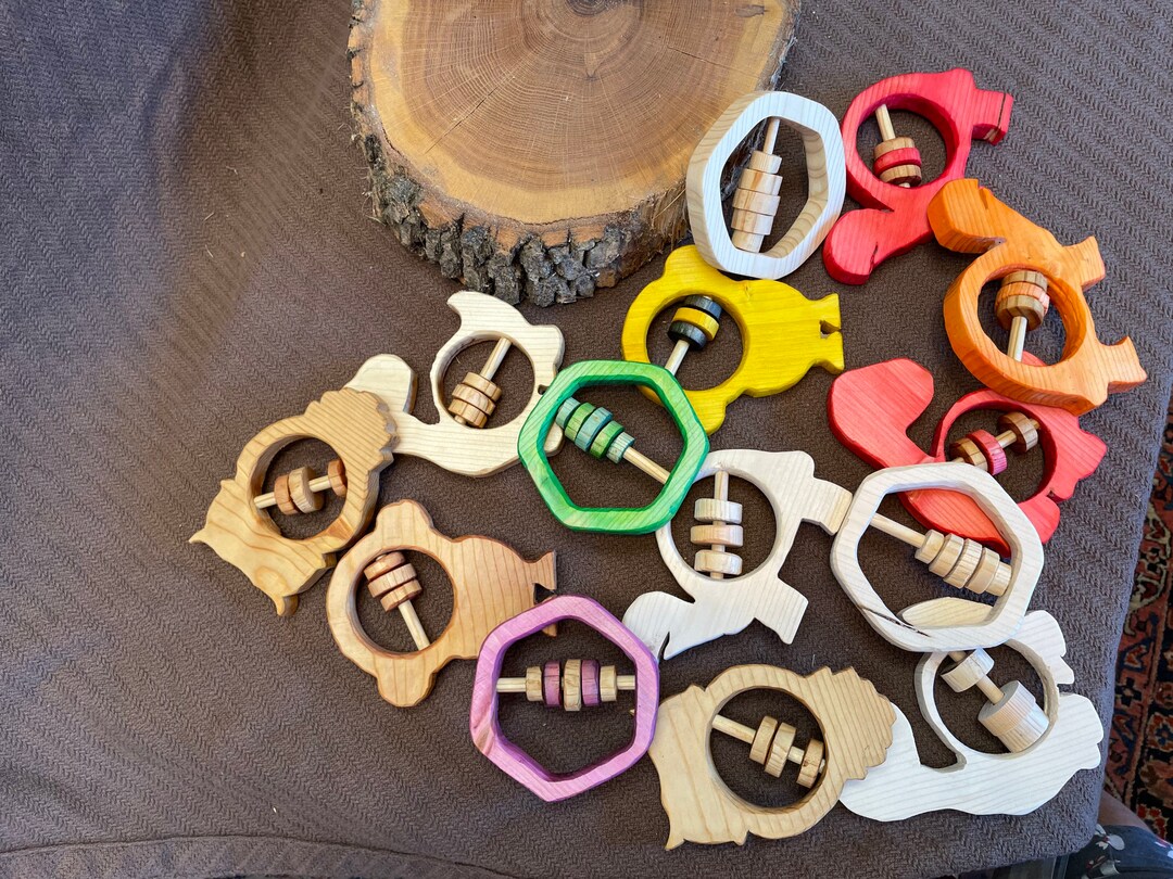 Baby First Rattle Wooden Rattles, Montessori Rattles, Baby’s First Rattle, Animal Rattles ...