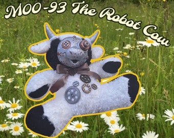 M00-93 the robotic Cow, clayfaceplush oddcore steampunk robot colorful plushie stuffed animal ooak plush ooak doll