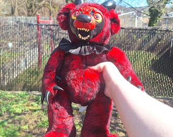 Asmodeus The Demon Bear!- horror fun gifts halloween evil red valentinesday satan handmade ooak plush art doll teddy goats