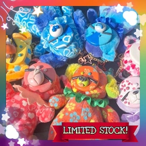 Select Each One! Sleepy Keychains, Clayfaceplush oddcore neoncore 80s 90s recycled reused thrifted artdoll plushie handmade kawaii