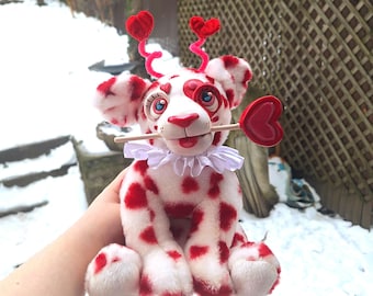 Cherub The Valentines Day Dog!- Handmade kawaii ooak plush art doll clowncore kidcore gifts fun love beanie buddy recycled upcycleds