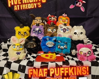 FNAF PUFFKINS- vintage handmade kawaii 90s 80s y2k fivenightsatfreddys toys clayfaceplush metallic ooak art doll rainbow lgbtq cosplay decor