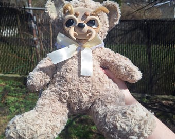 Merideth The Stag-Bear, handmade ooak plush art doll clayfaceplush y2k cottagecore bugs decor fun gifts family funny