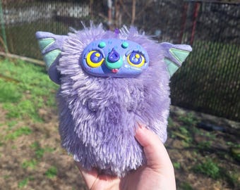 Migglez The Monsterous Cat!- kawaii pusheen custom handmade ooak art doll plush clayfaceplush purple green mint fun gifts halloween