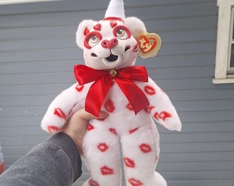 Valentino The Valentines Day Clown,- Handmade kawaii ooak plush art doll clowncore kidcore gifts fun love beanie buddy recycled upcycled