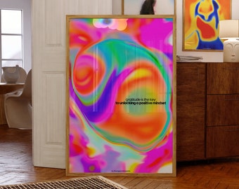 Impression d'art psychédélique colorée : décoration murale rétro des années 70 (téléchargement numérique)