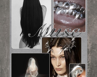 Merkur Muse | Metallic Typografie | Silber Lookbook Matte Poster 24 x 36 Zoll