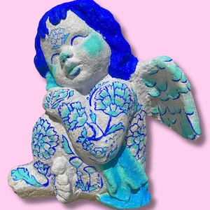 Baby Cupid angel bust statue| floral print|