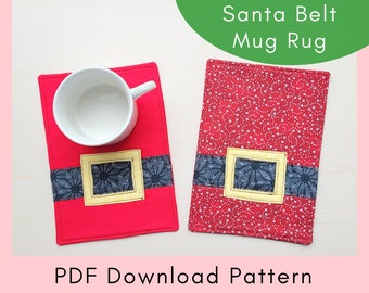 Santa Belt Mug Rug Printable Sewing Pattern And Tutorial - PDF Download