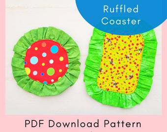 Ruffled Edge Coaster And Mug Rug Printable Sewing Pattern And Tutorial - PDF Download