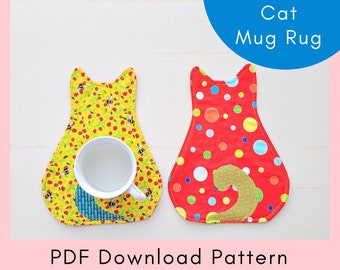 Cat Mug Rug Printable Sewing Pattern And Tutorial - PDF Download