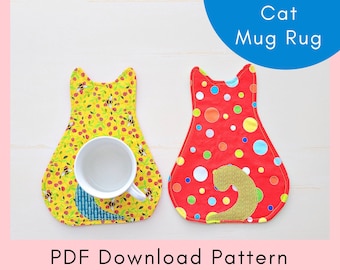Cat Mug Rug Printable Sewing Pattern And Tutorial - PDF Download