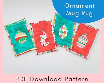 Christmas Ornament Mug Rug Printable Sewing Pattern And Tutorial - PDF Download