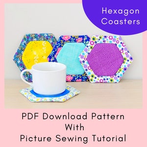 Hexagon Coaster Printable Sewing Pattern And Tutorial - PDF Download