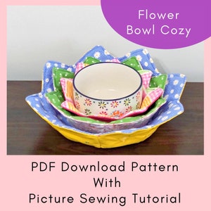Flower Bowl Cozy Printable Sewing Pattern And Tutorial - PDF Download - 3 Sizes