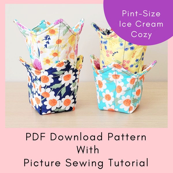 Reversible Pint-Size Ice Cream Cozy Printable Sewing Pattern And Tutorial - PDF Download