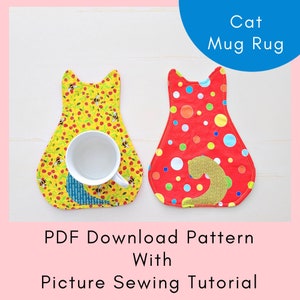 Cat Mug Rug Printable Sewing Pattern And Tutorial - PDF Download