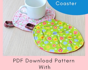 Quilted Leaf Coaster Printable Sewing Pattern And Tutorial - PDF Download