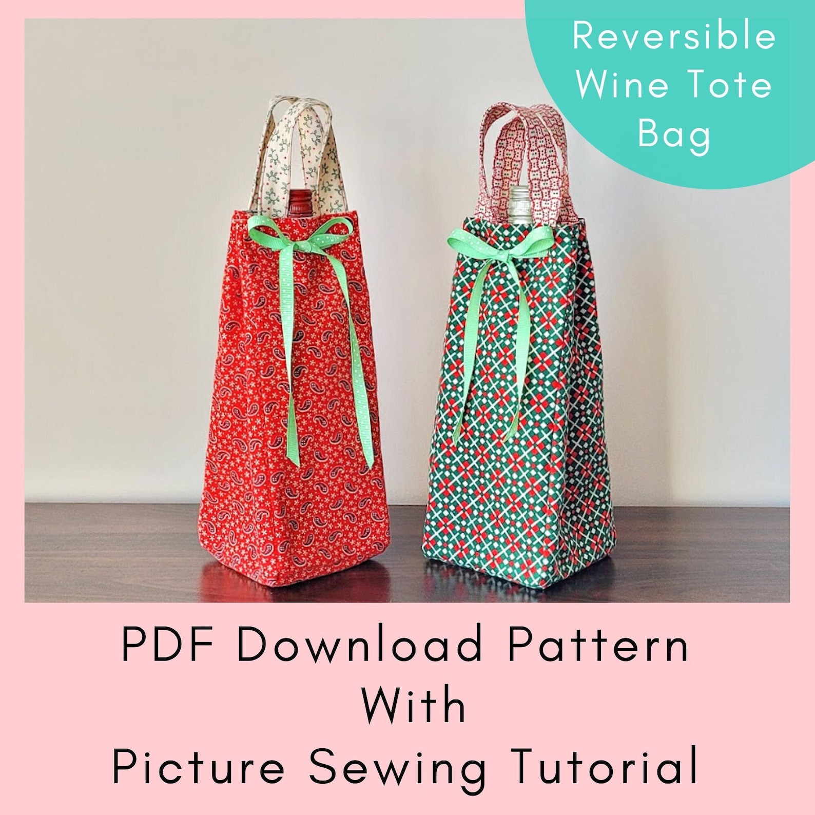 Reversible Wine Tote Bag Pattern and Sewing Instruction PDF Etsy